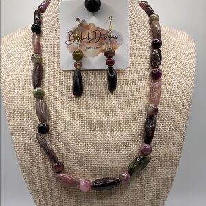 Watermelon Tourmaline Necklace and Earrings